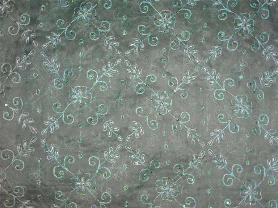 100%silk organza fabric sky blue colour embroidered 54&quot; wide [8263]