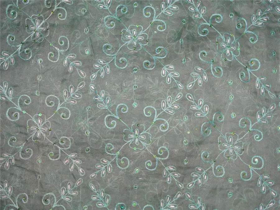100%silk organza fabric sky blue colour embroidered 54&quot; wide [8263]