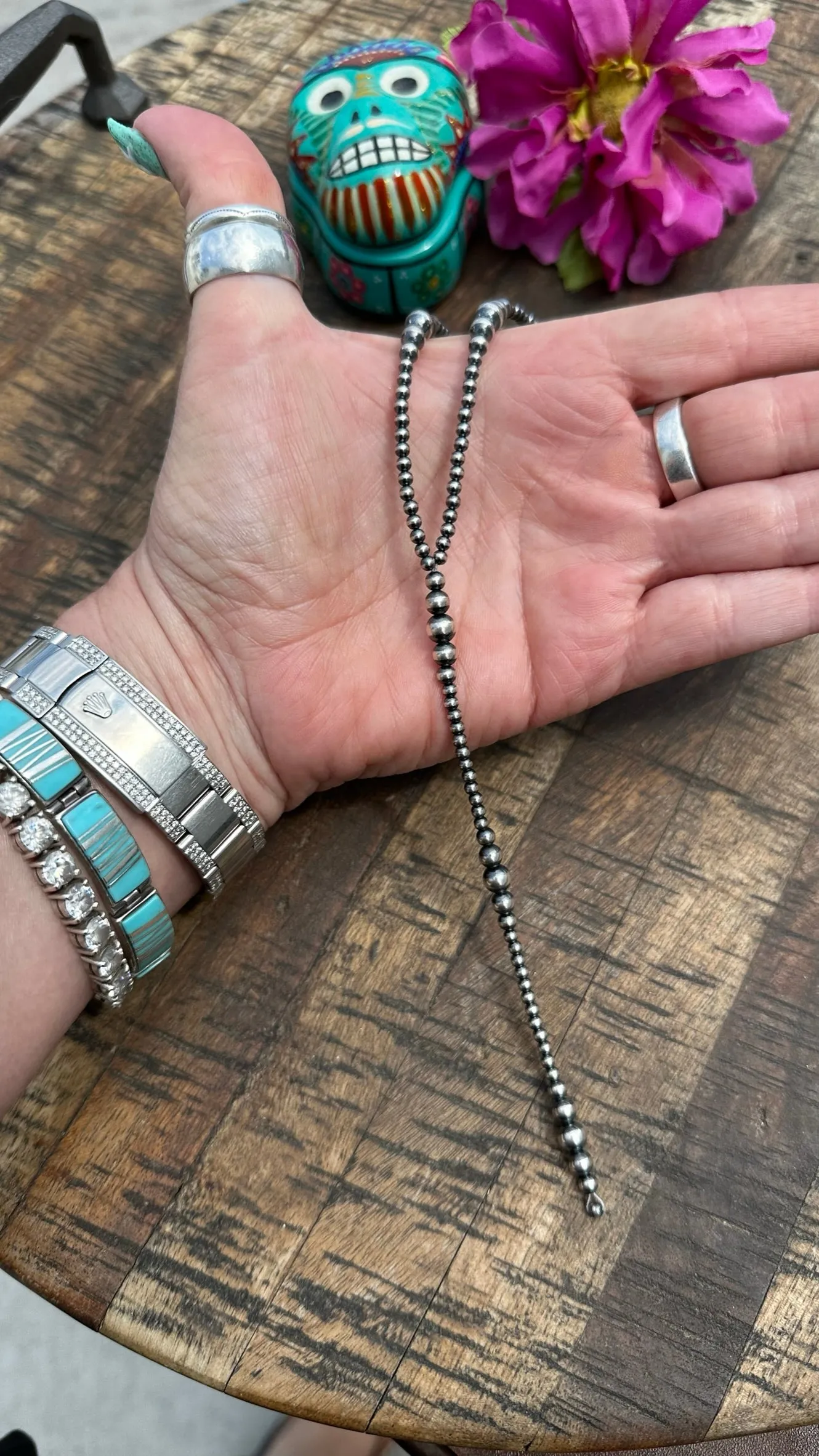 24" "NAVAJO STYLE" STERLING PEARL "MUST HAVE" NECKLACE