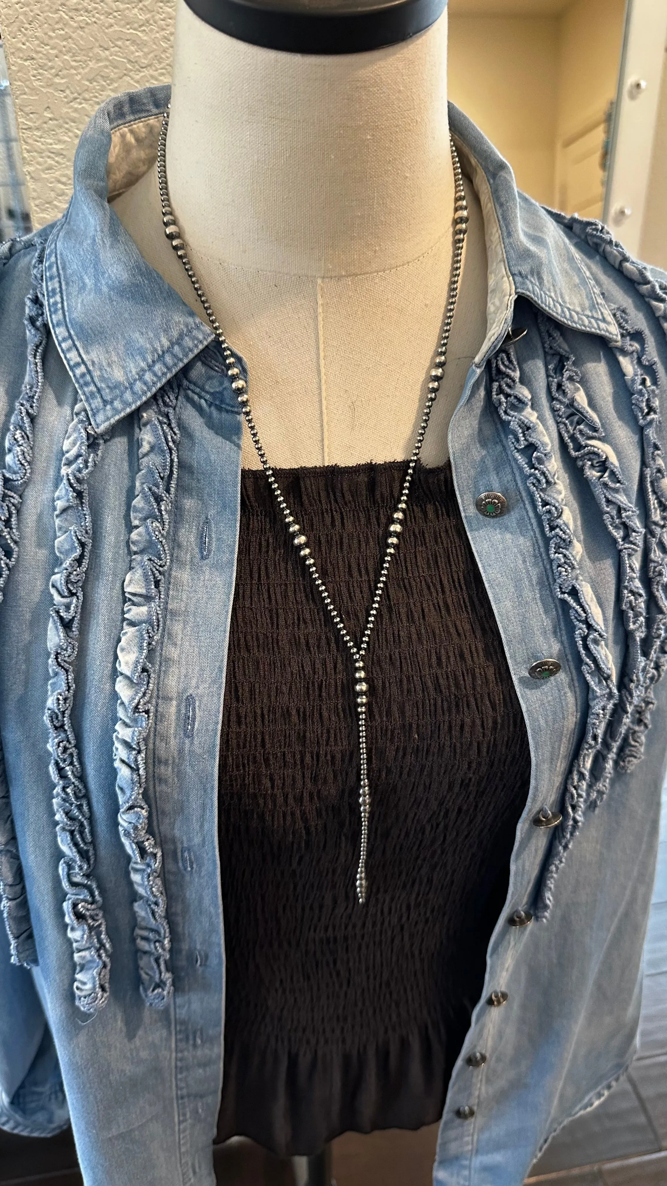 24" "NAVAJO STYLE" STERLING PEARL "MUST HAVE" NECKLACE
