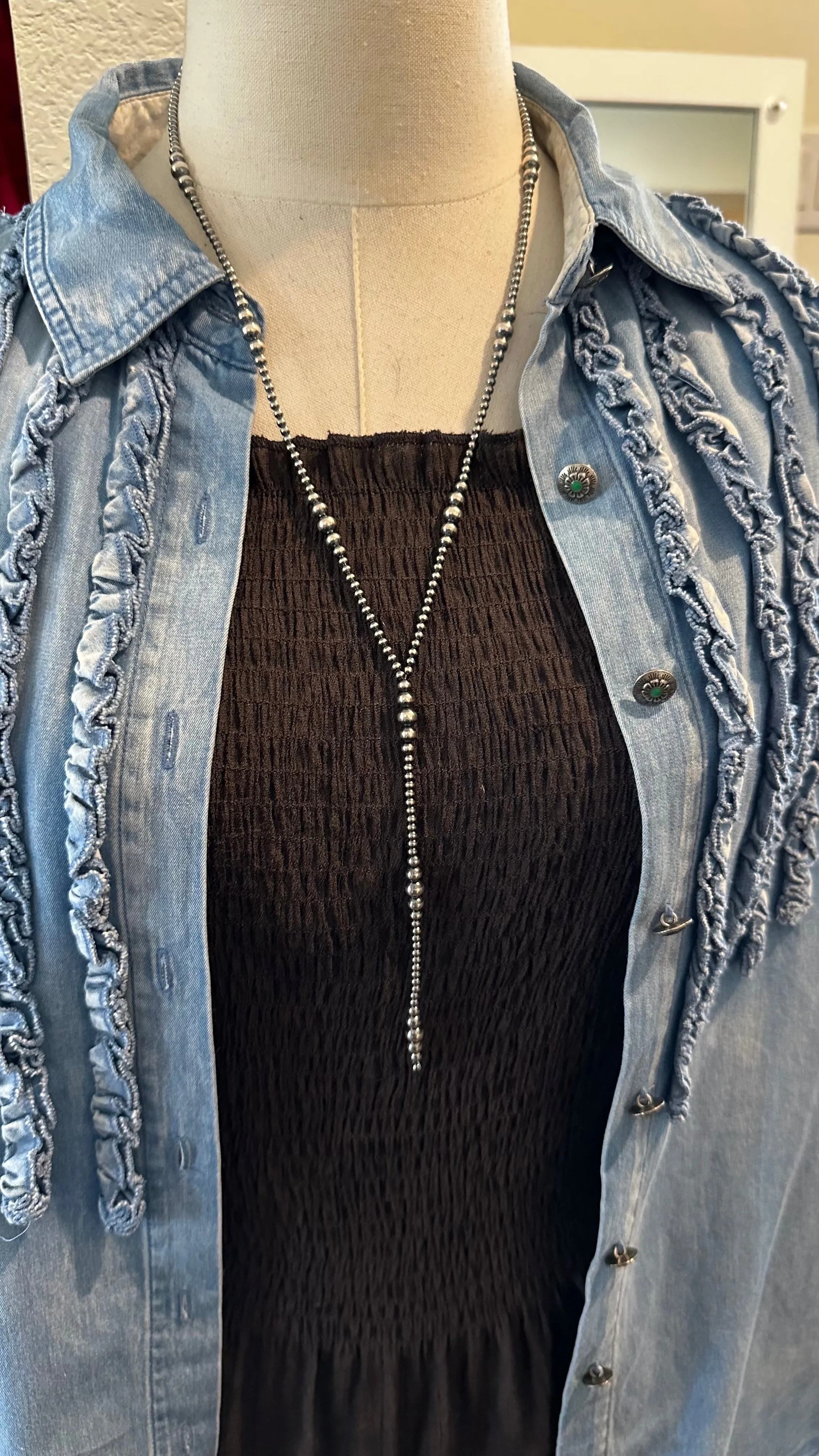 24" "NAVAJO STYLE" STERLING PEARL "MUST HAVE" NECKLACE