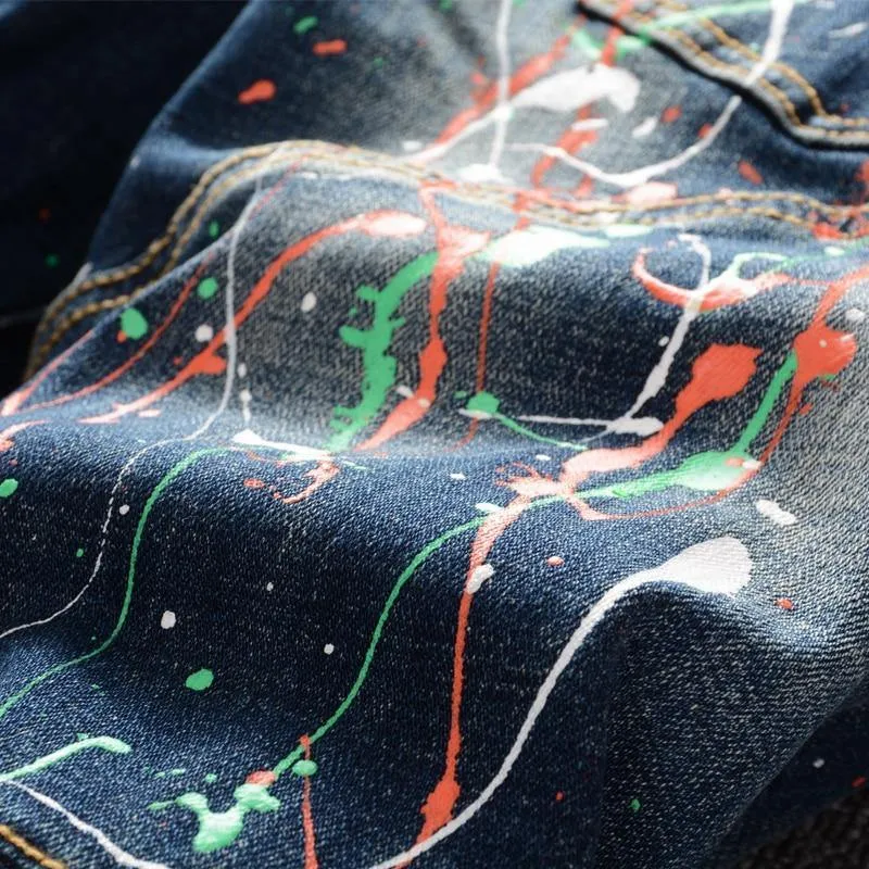 American Streetwear Designer Painted Slim Fit Jeans