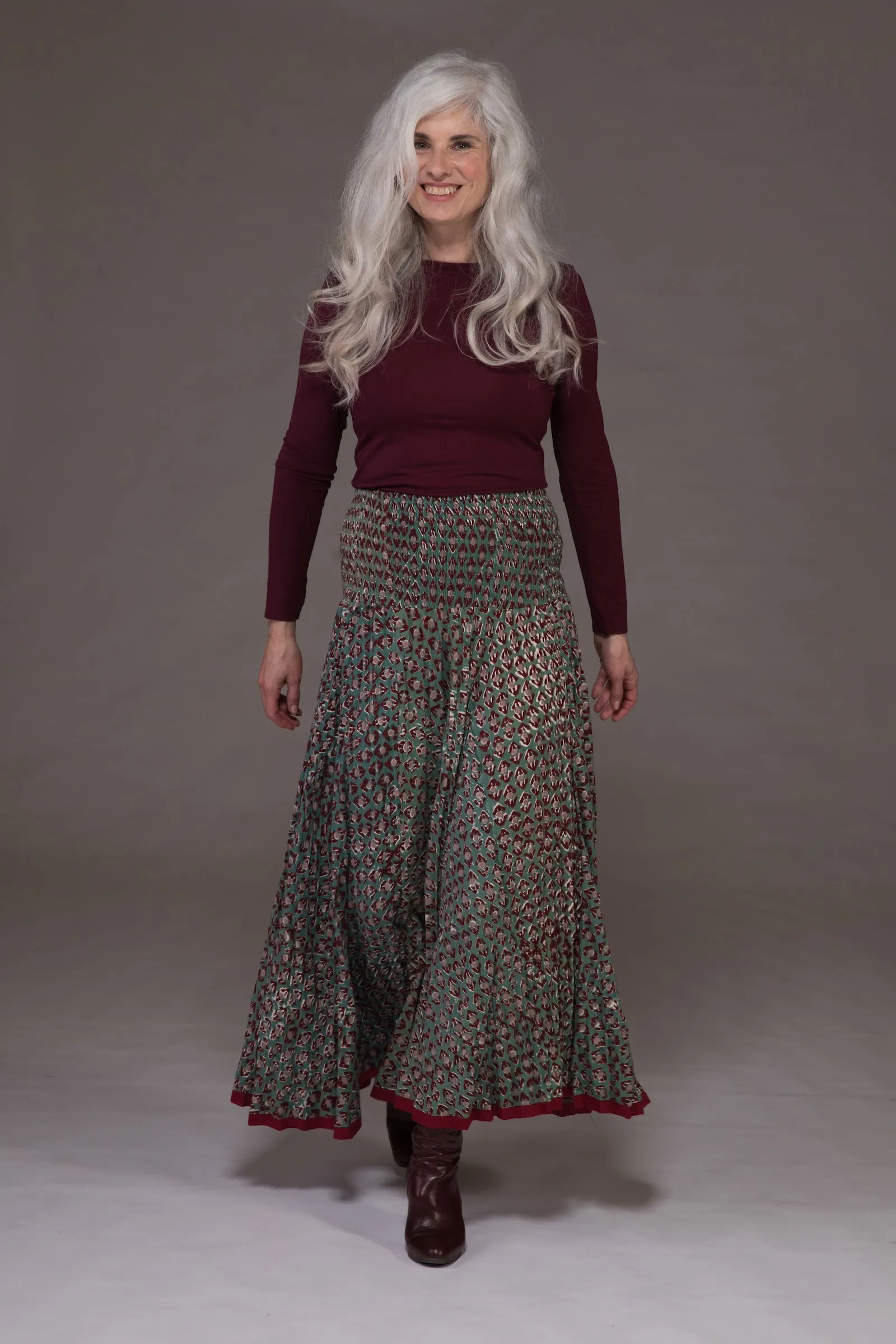 Asman Skirt Hand Block Printed in Sustainable Moss Crepe