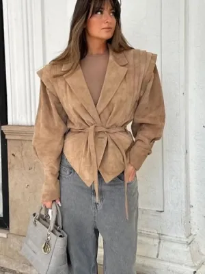 Autumn Warm Waistband Irregular Hem Lapel Jacket Button Pleated Long Sleeved Women's Coats 2024 New Ladies Commute Streetwear