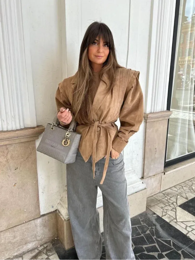 Autumn Warm Waistband Irregular Hem Lapel Jacket Button Pleated Long Sleeved Women's Coats 2024 New Ladies Commute Streetwear
