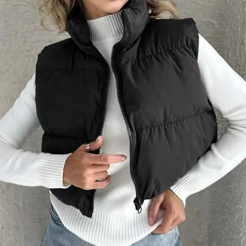 Autumn Winter New Women Jacket Solid Sexy Sleeveless Jacket Streetwear Fashion Turtleneck Versatile Casual Outdoor Travel Jacket