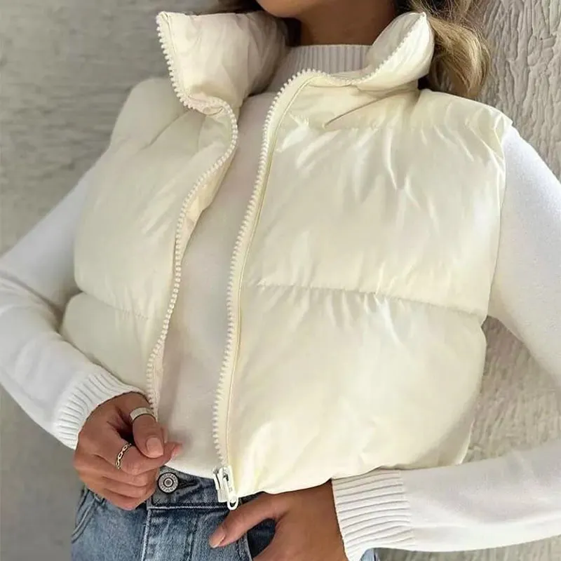 Autumn Winter New Women Jacket Solid Sexy Sleeveless Jacket Streetwear Fashion Turtleneck Versatile Casual Outdoor Travel Jacket