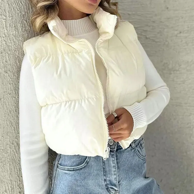 Autumn Winter New Women Jacket Solid Sexy Sleeveless Jacket Streetwear Fashion Turtleneck Versatile Casual Outdoor Travel Jacket