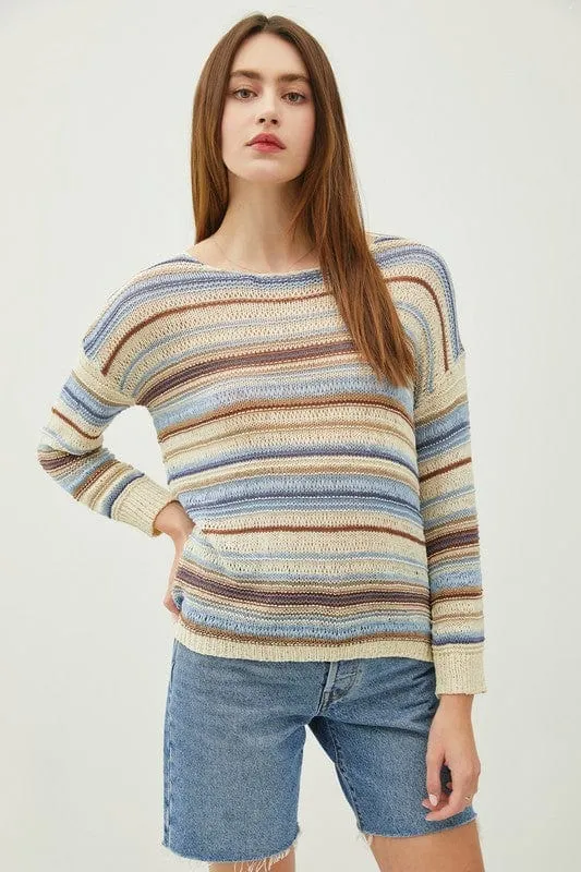 Be Cool Vintage Autumn Striped Breezy Sweater