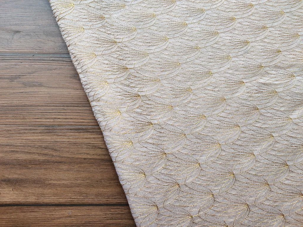 Beige Golden Floral Embroidered Chanderi Fabric