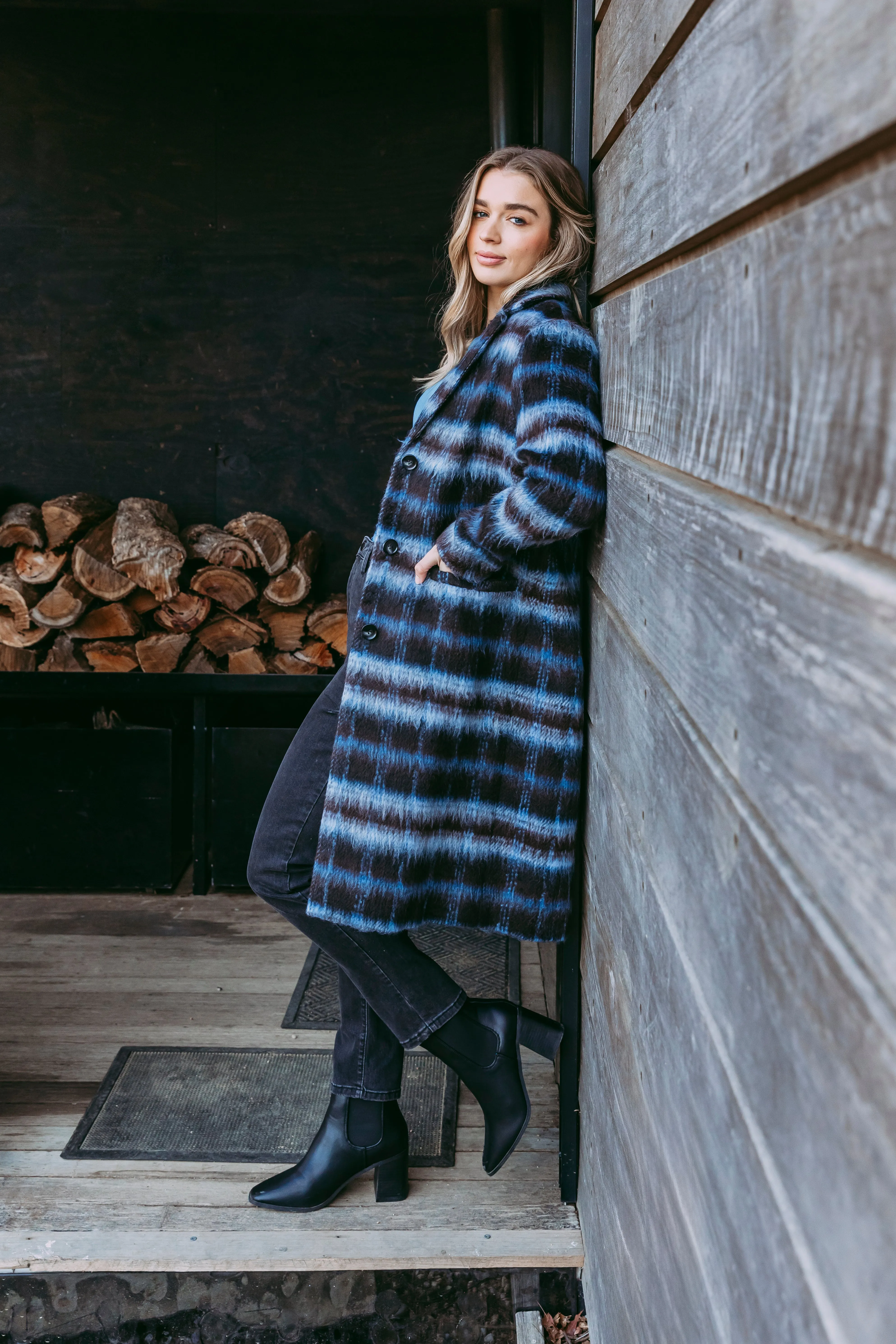 Bennett Coat - Chocolate/Blue Check