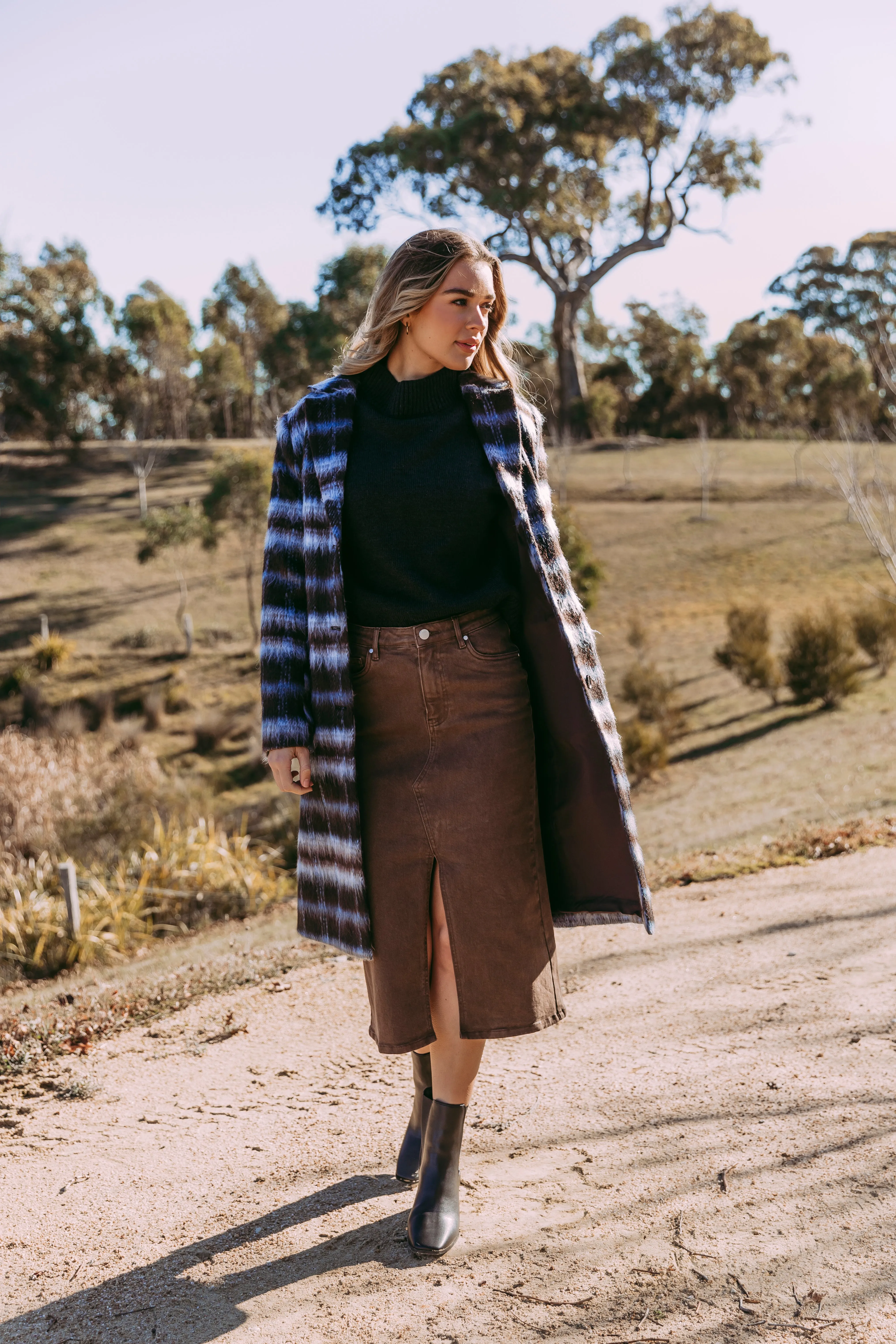 Bennett Coat - Chocolate/Blue Check
