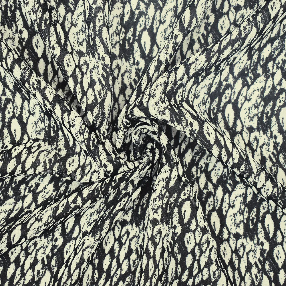 Black-Ivory Abstract Pattern Printed Poly Chiffon Woven Fabric