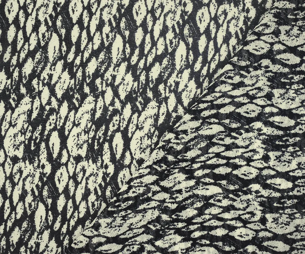 Black-Ivory Abstract Pattern Printed Poly Chiffon Woven Fabric