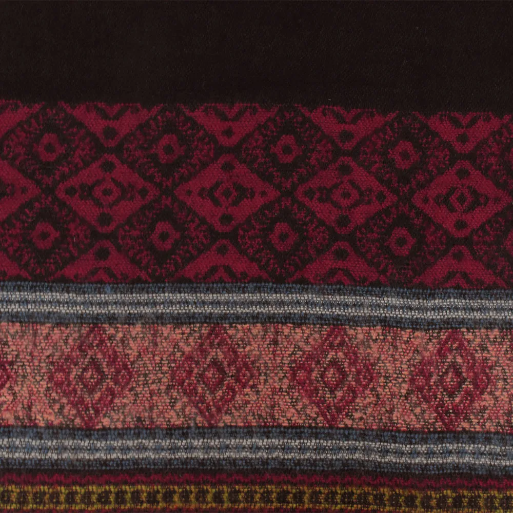 Black-Red-Multi Tribal Border Brushed Jacquard Woven Fabric