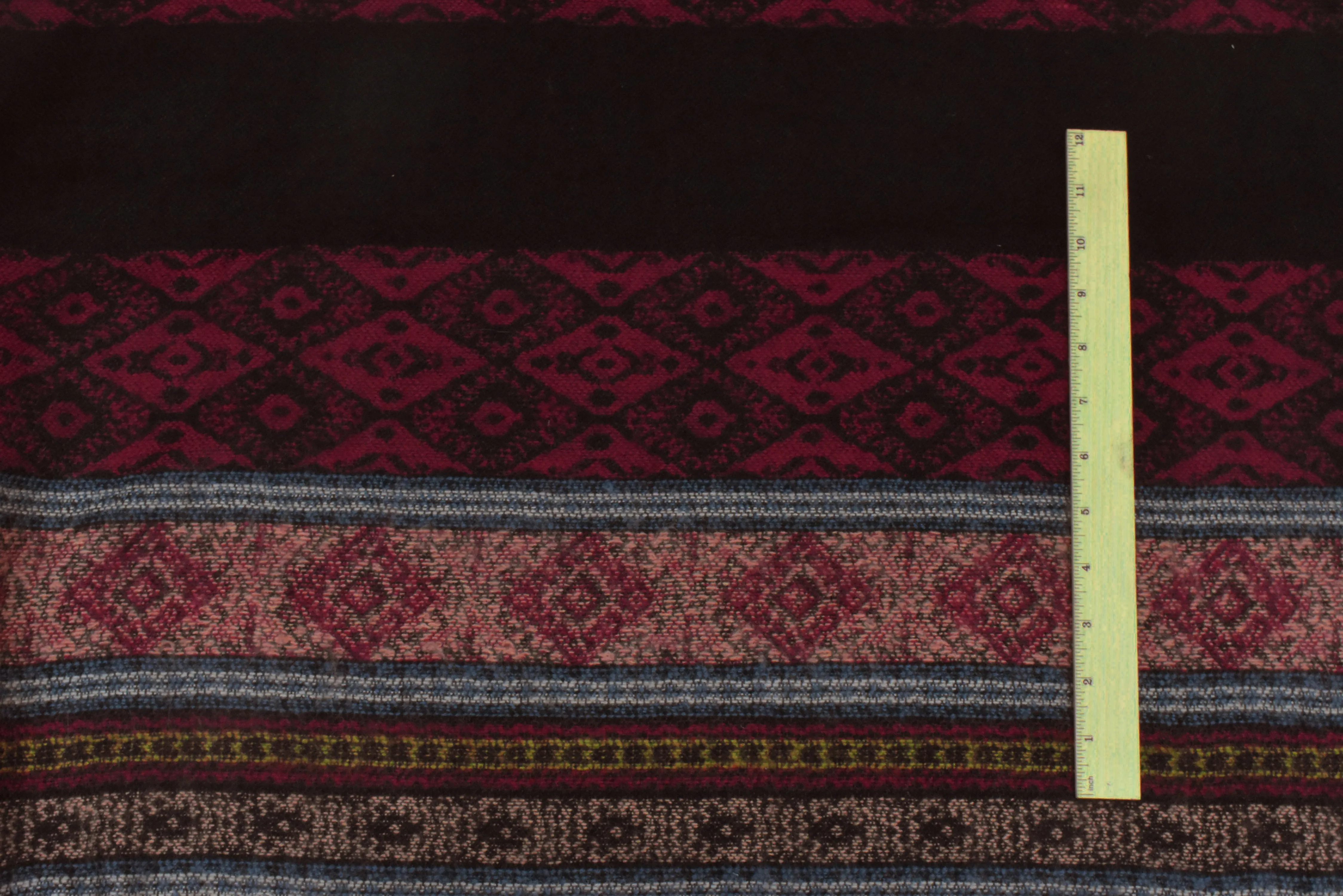 Black-Red-Multi Tribal Border Brushed Jacquard Woven Fabric