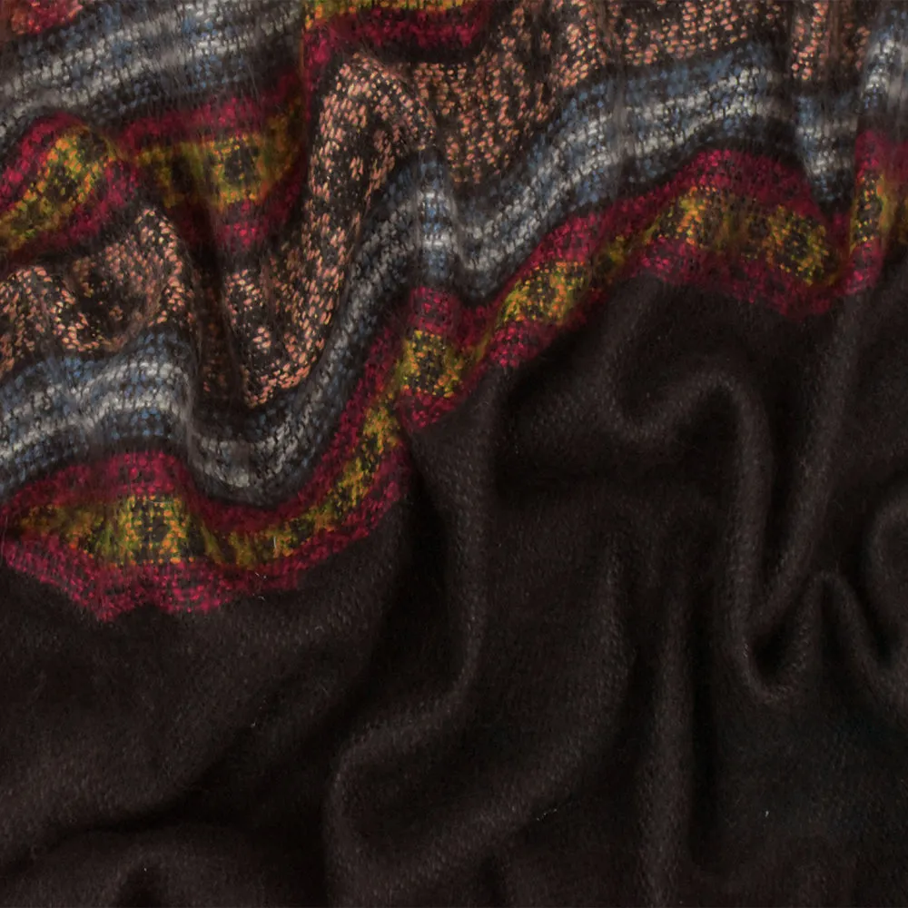 Black-Red-Multi Tribal Border Brushed Jacquard Woven Fabric