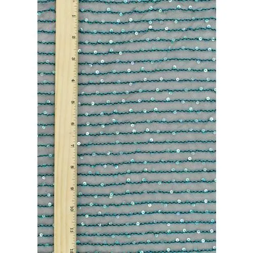 Black/Teal Sequin Stripe Mesh Fabric