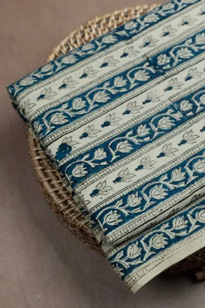 Blue & Cream Floral Pattern Bagru Cotton Fabric
