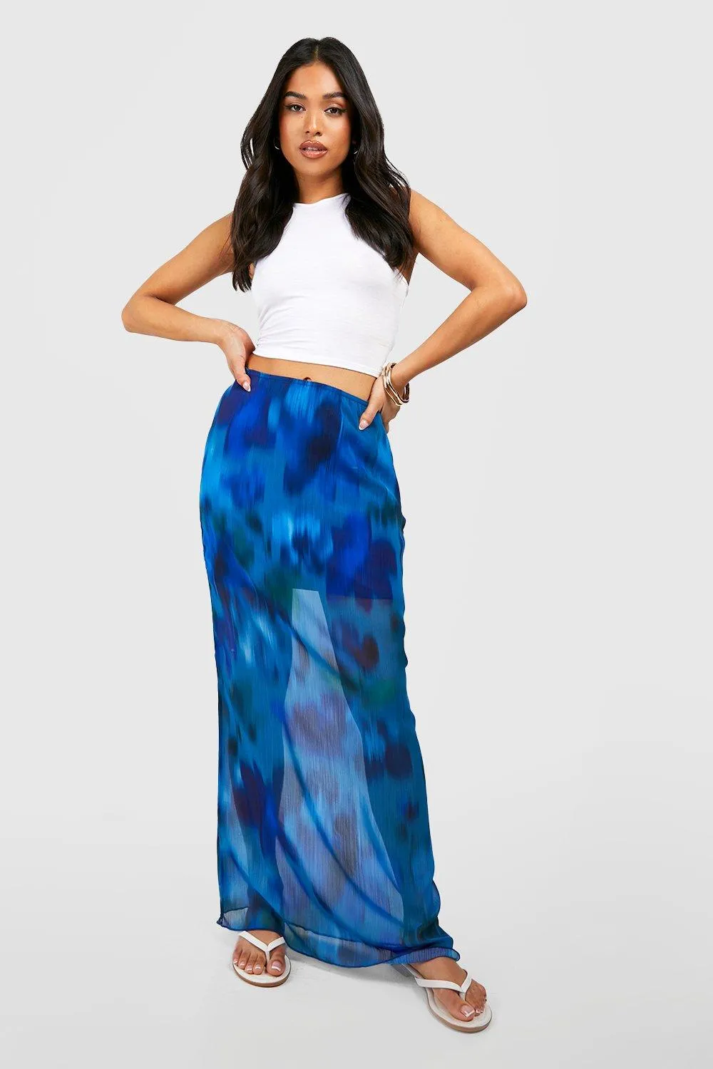 Boohoo Sheer Floral Maxi Skirt, Blue