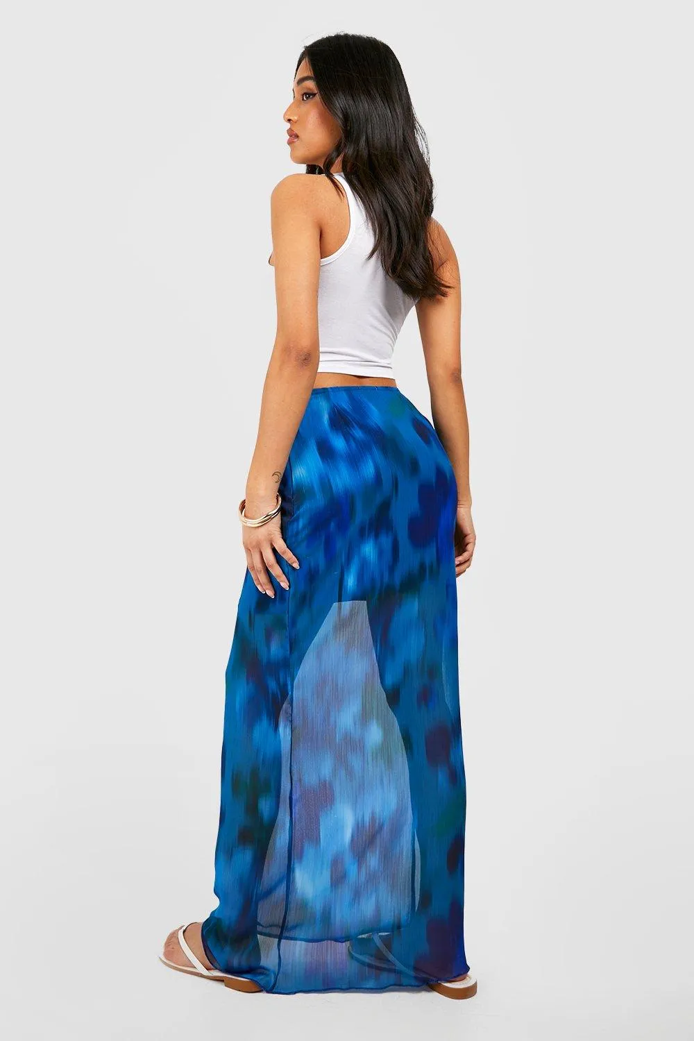 Boohoo Sheer Floral Maxi Skirt, Blue