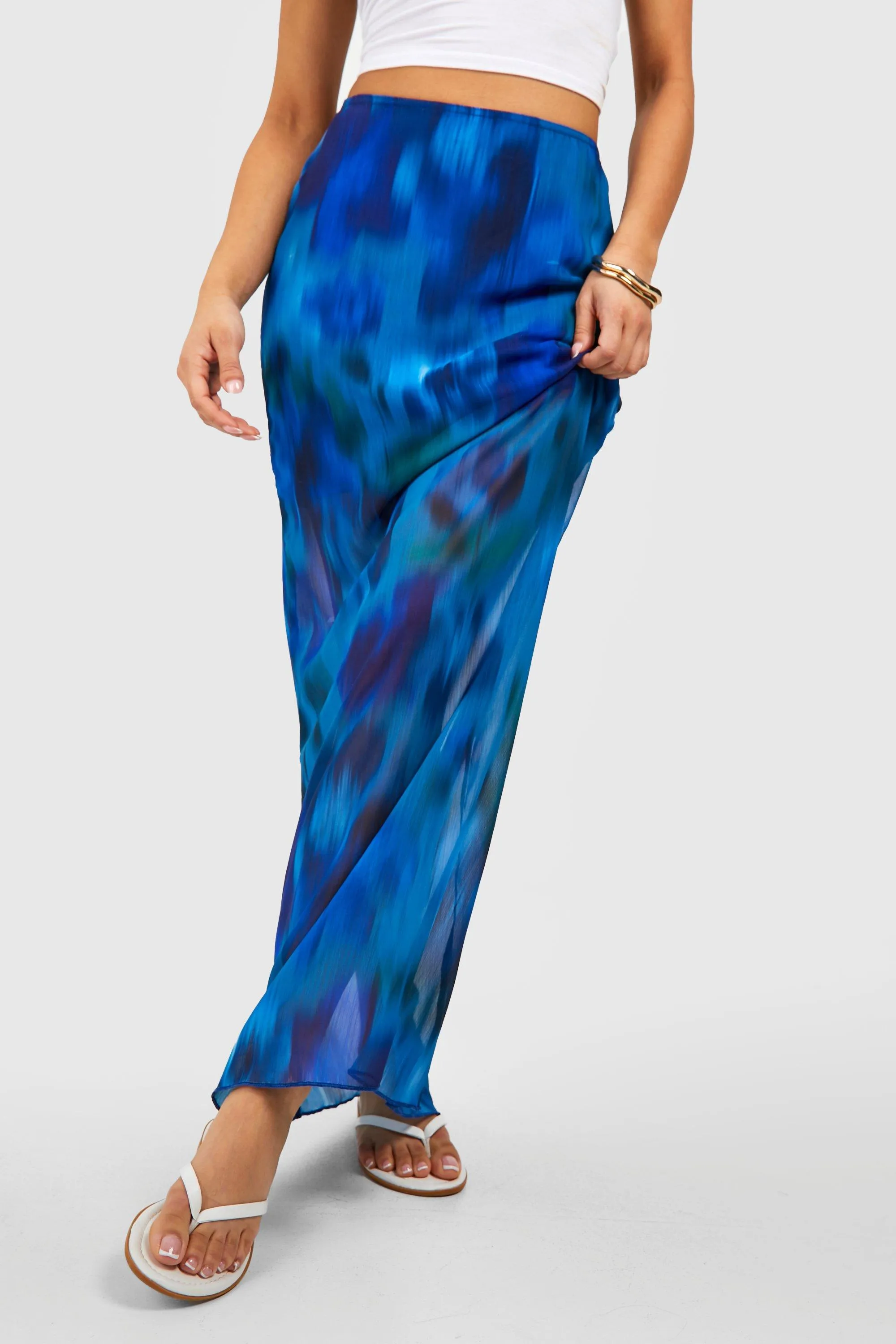 Boohoo Sheer Floral Maxi Skirt, Blue