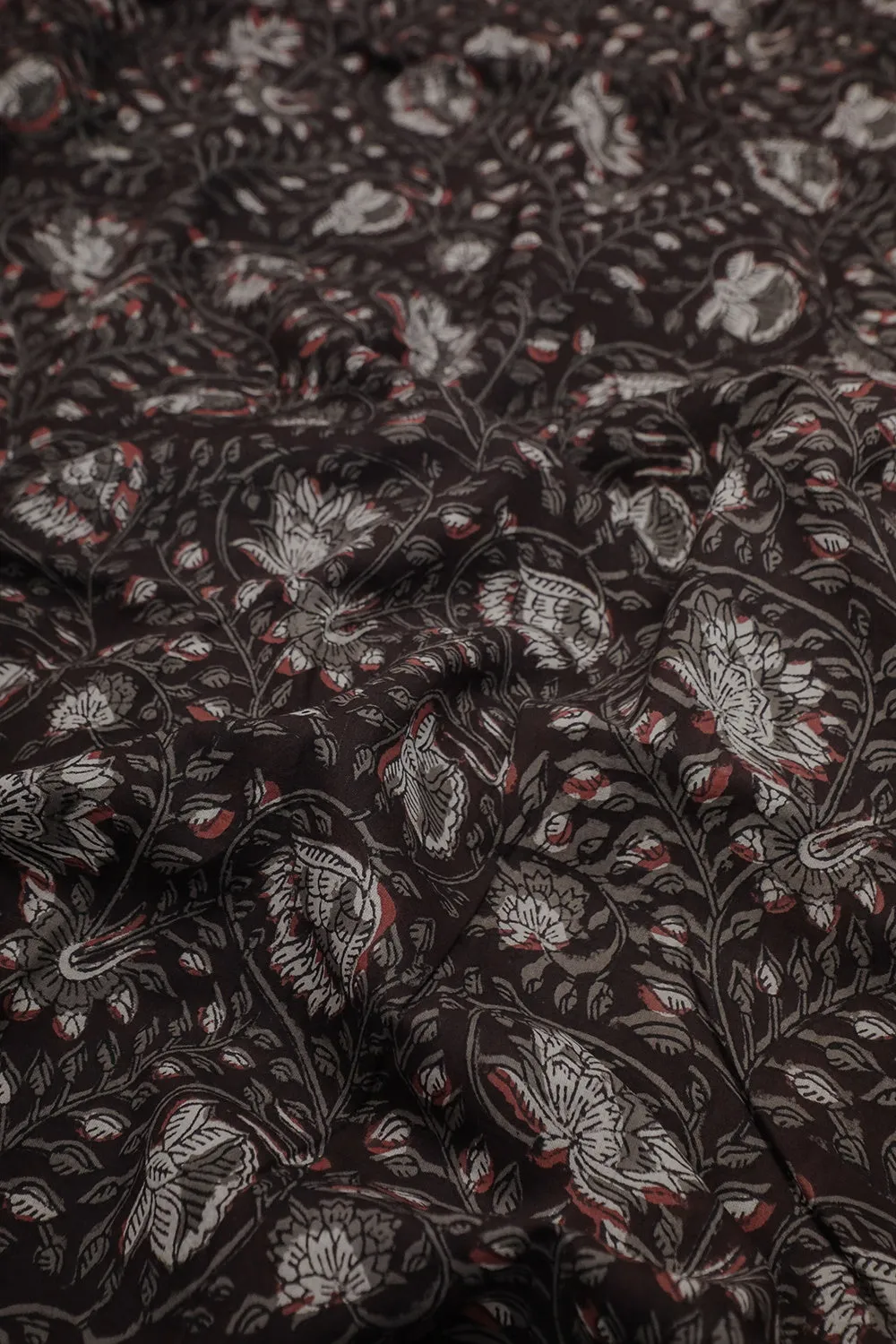 Brown with Cluster Floral Dabu Cotton Fabric