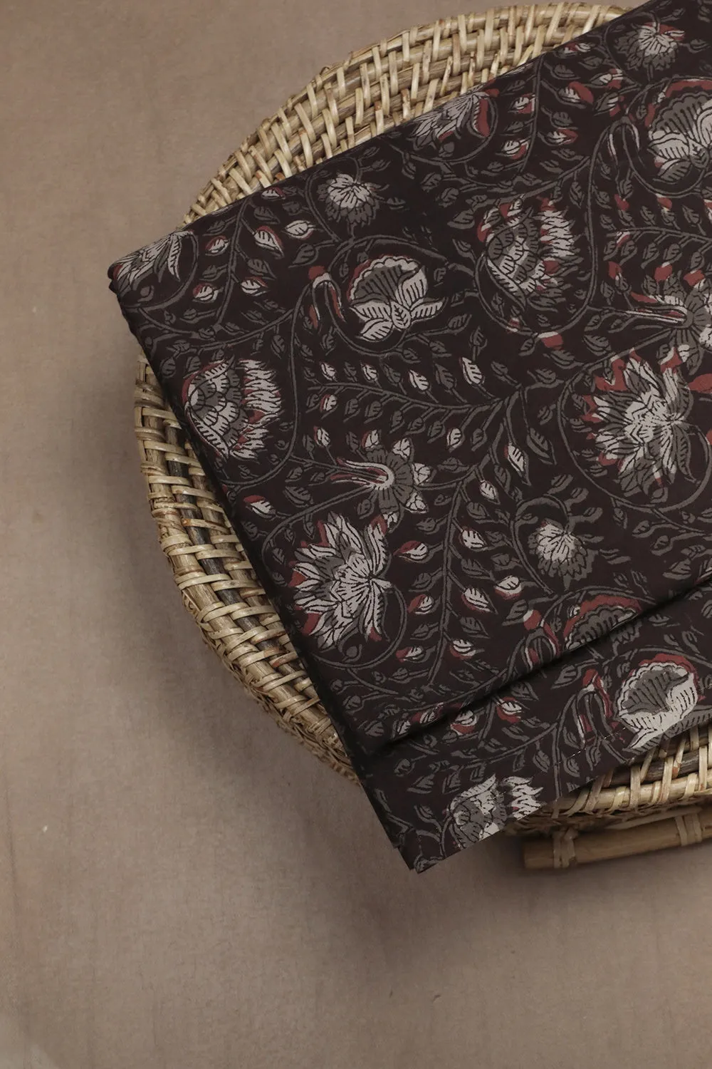 Brown with Cluster Floral Dabu Cotton Fabric