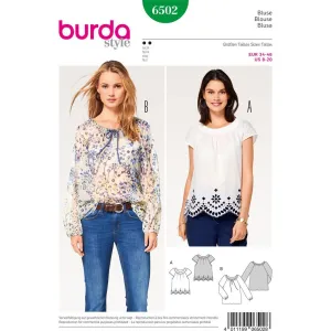 Burda Style Pattern B6502 Women's'  Peasant Blouses