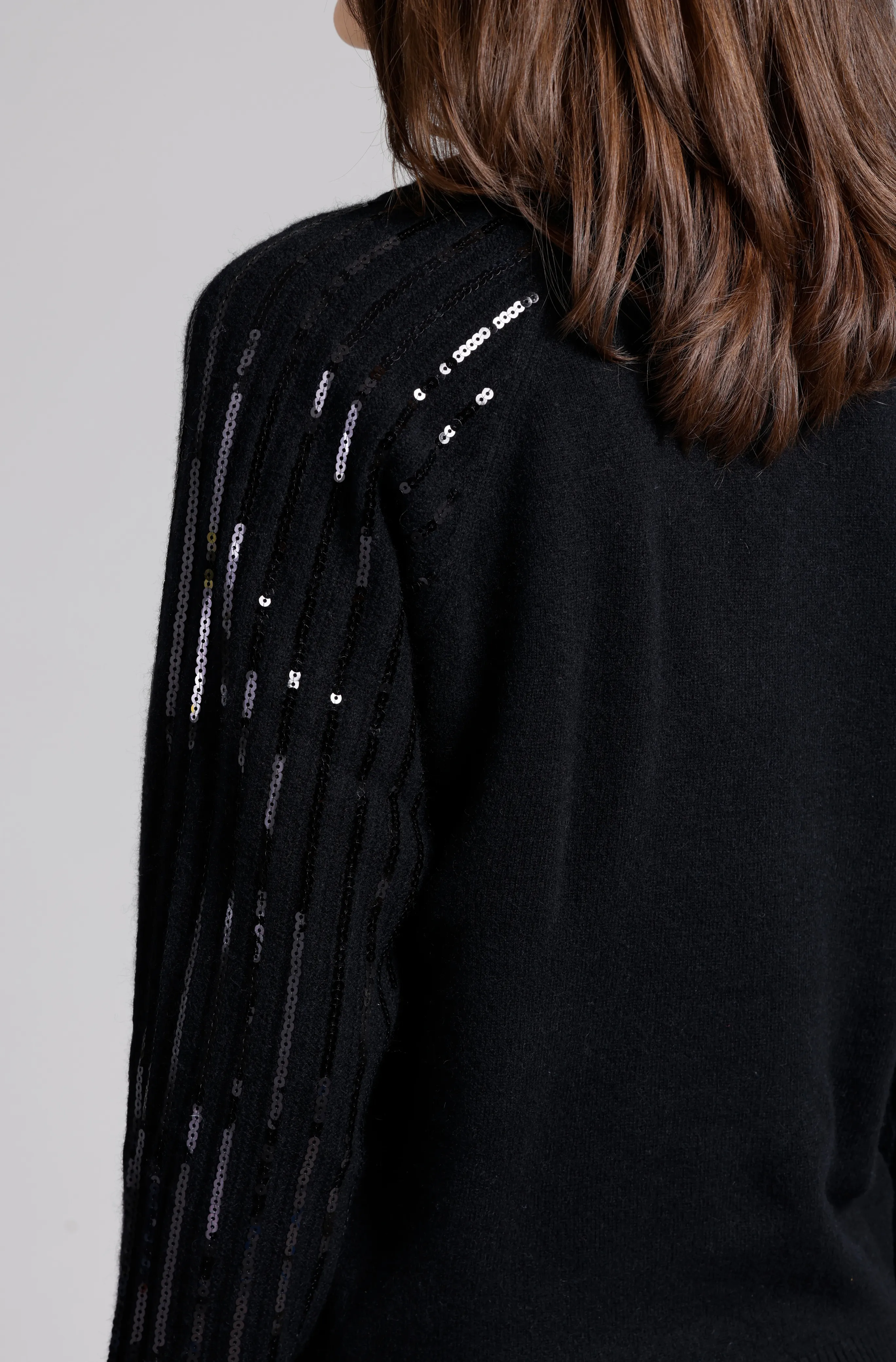 Cashmere V-Neck with Sequined Sleeves