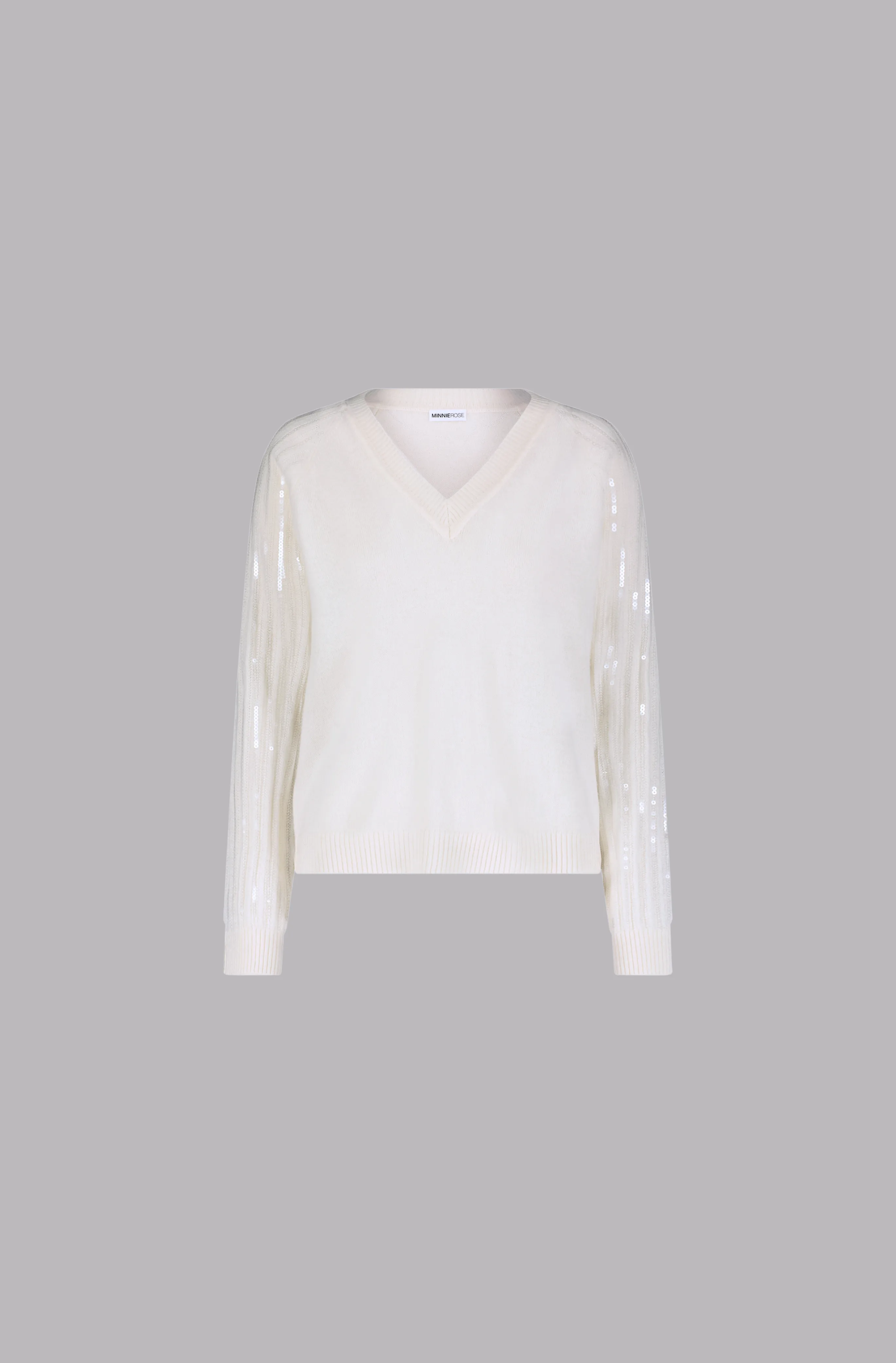 Cashmere V-Neck with Sequined Sleeves