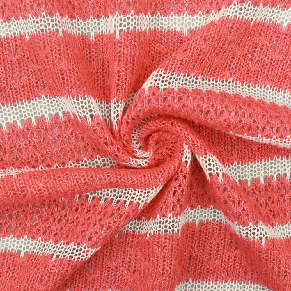Cayenne Pink-White Stripe Stretch Jersey Knit Fabric