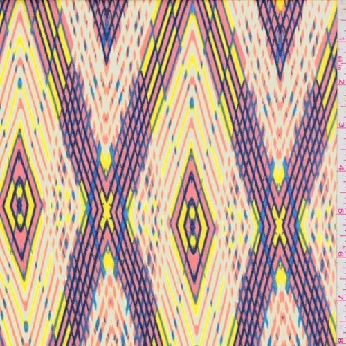 Clay Pink/Yellow Diamond Rayon Challis Fabric