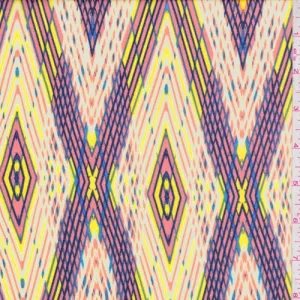 Clay Pink/Yellow Diamond Rayon Challis Fabric