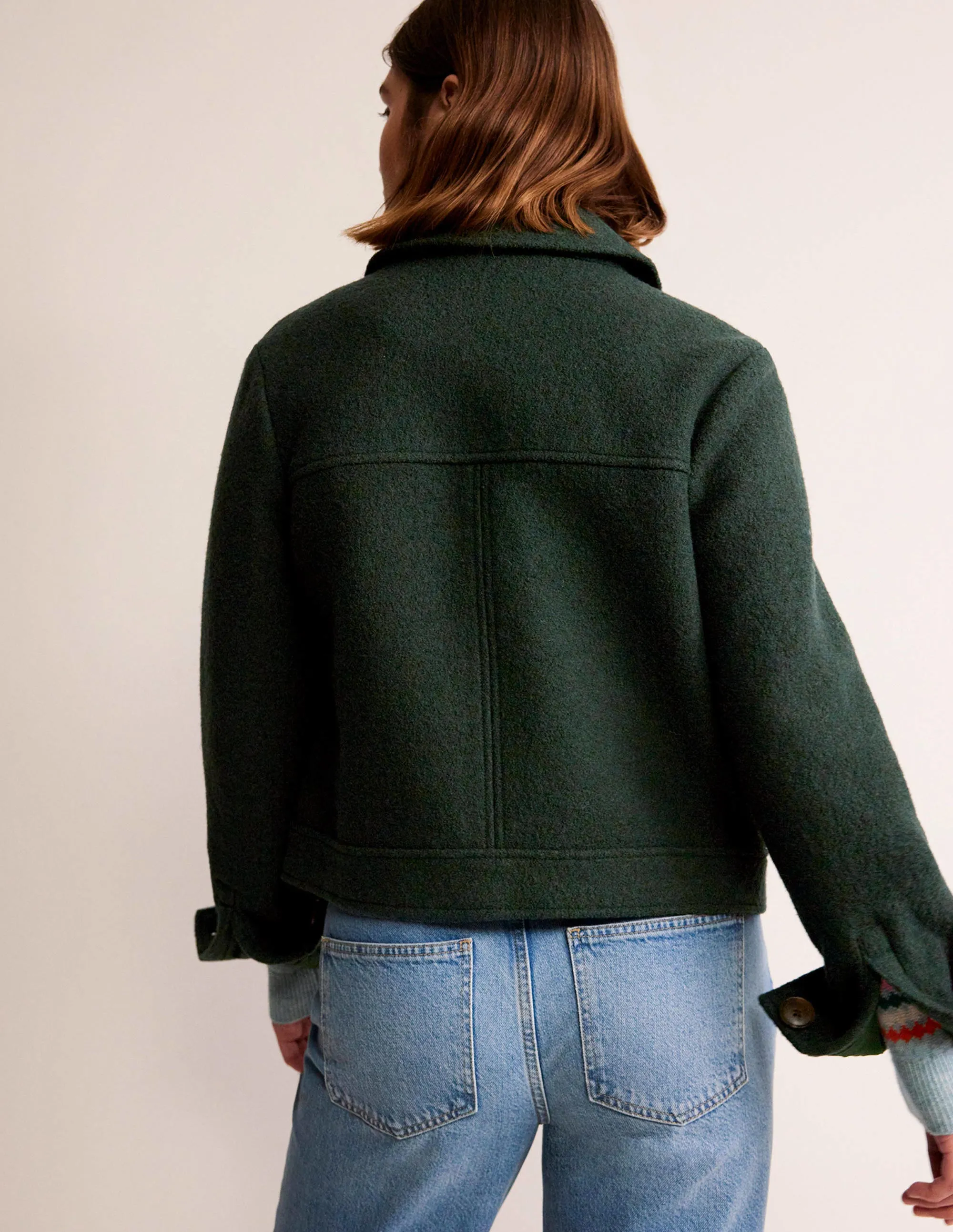 Collared Textured Wool Jacket-Green