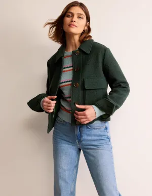 Collared Textured Wool Jacket-Green
