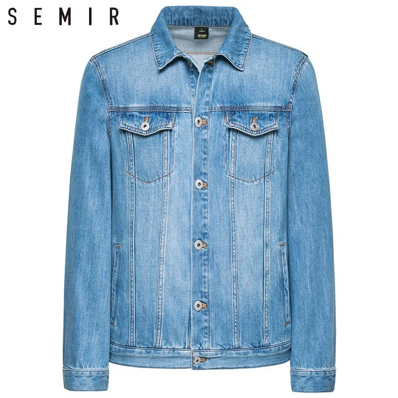 Denim Jacket Men Coat Dark Blue Casual Teens Denim Jacket Cotton Turn-Down Collar Long Sleeve Denim Bomber Jackets Ma