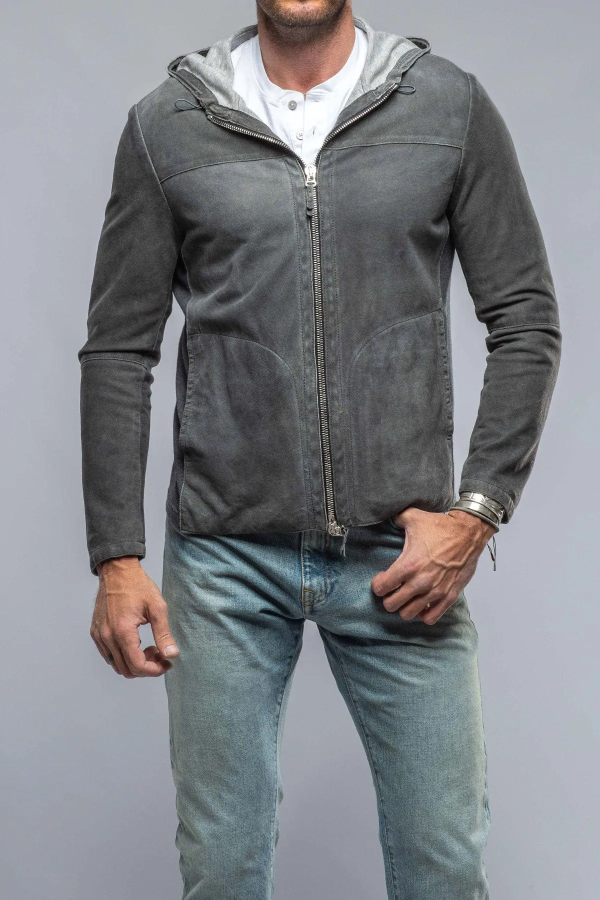 Donnarumma Suede Hoodie in Charcoal