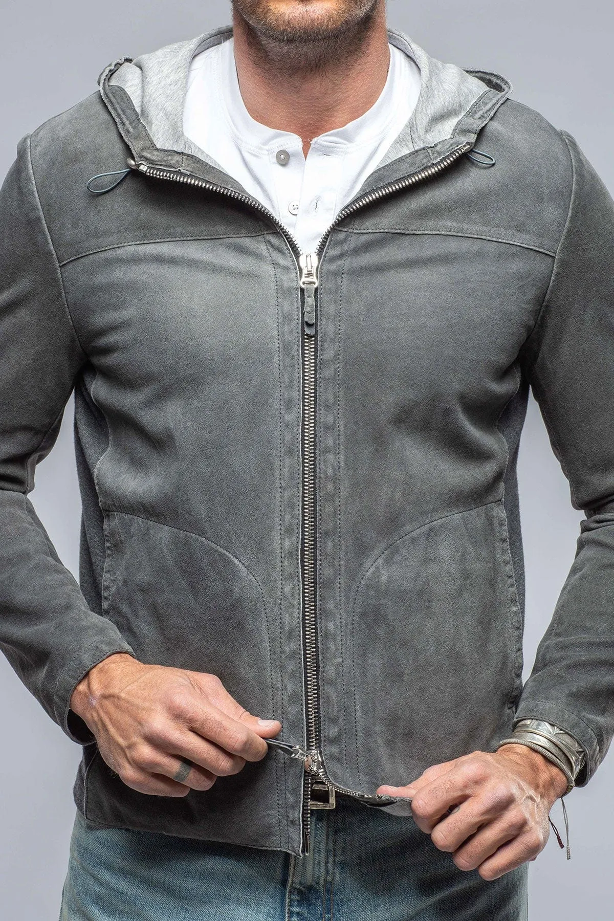 Donnarumma Suede Hoodie in Charcoal