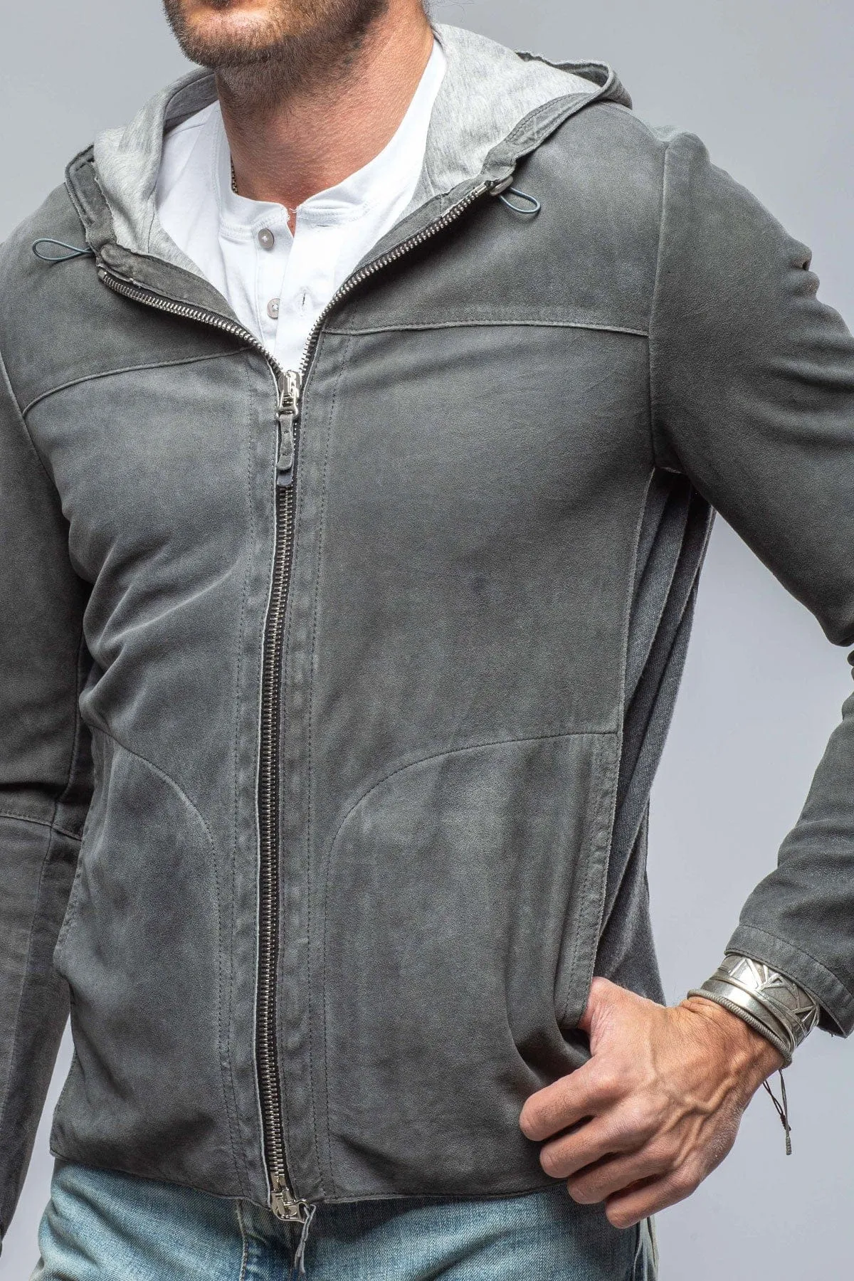 Donnarumma Suede Hoodie in Charcoal