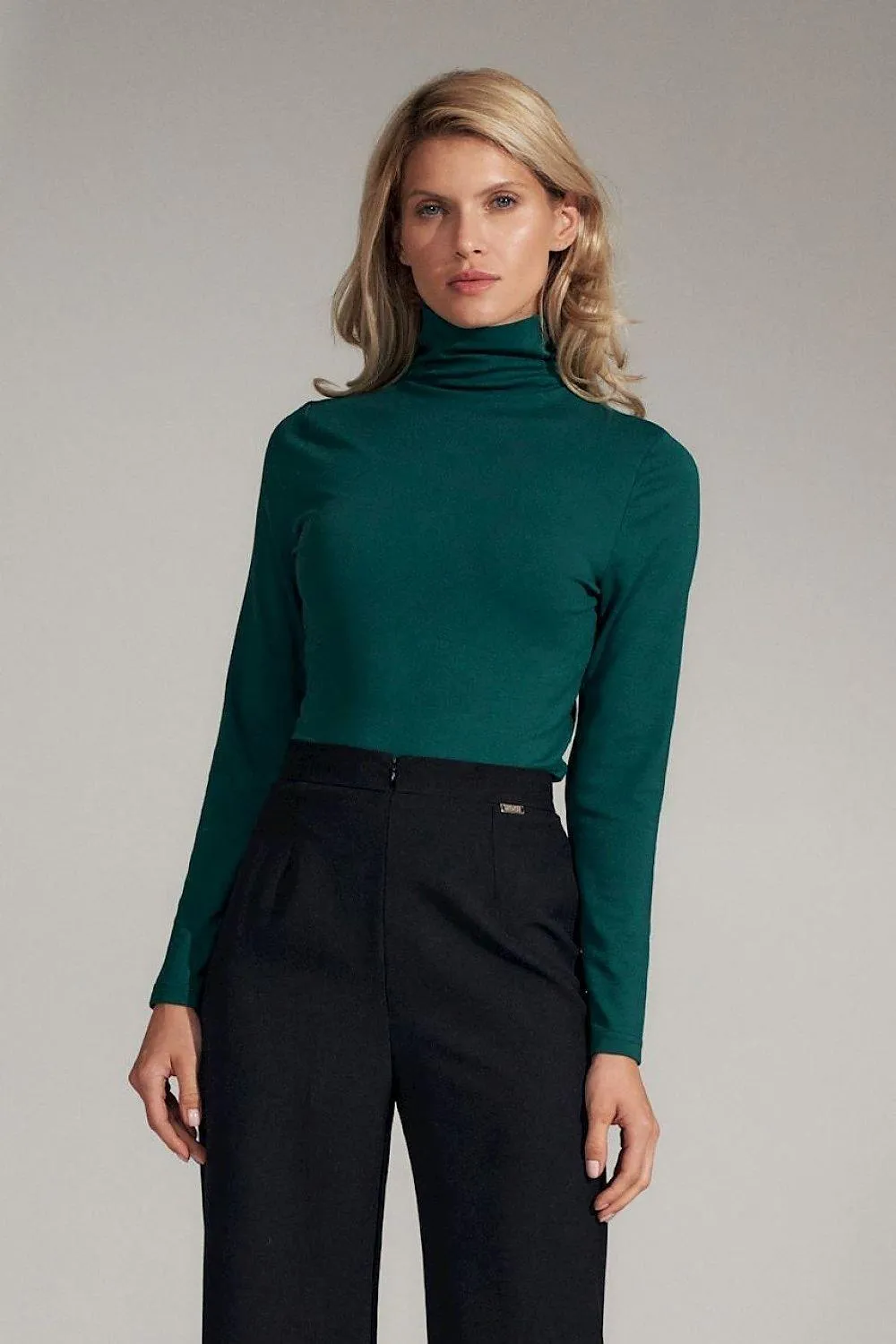 Elegant Long Sleeve Black Turtleneck Blouse