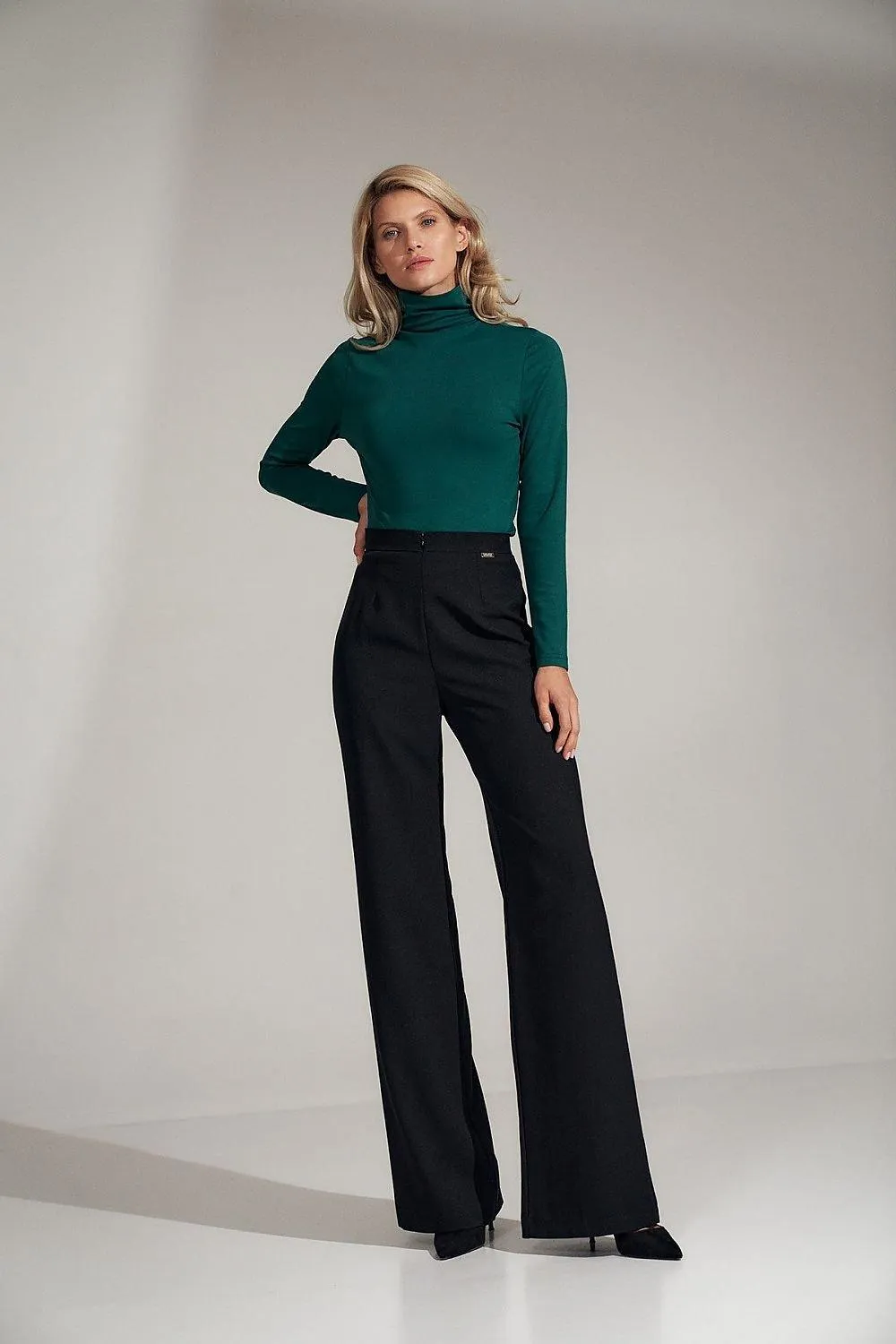 Elegant Long Sleeve Black Turtleneck Blouse