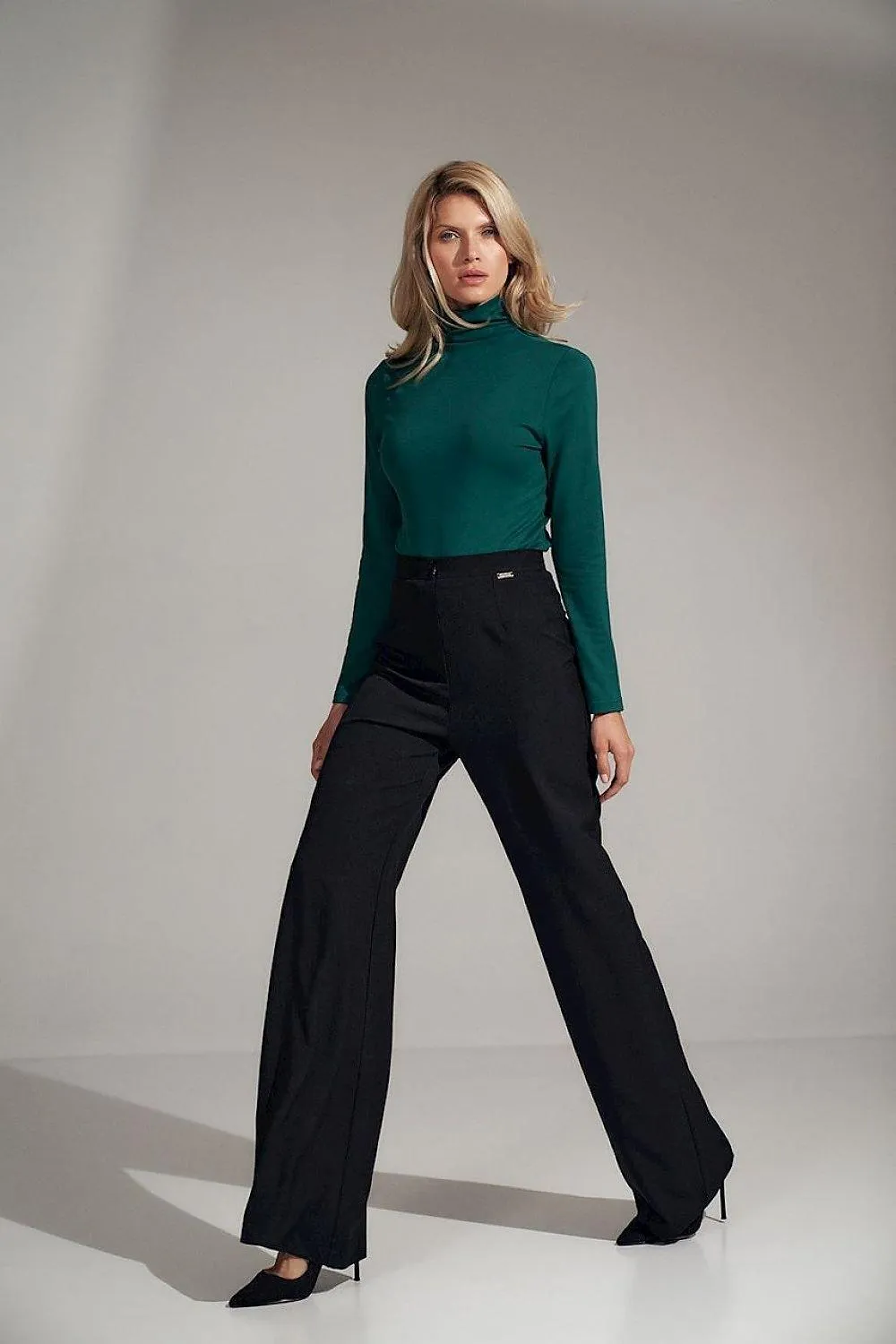 Elegant Long Sleeve Black Turtleneck Blouse