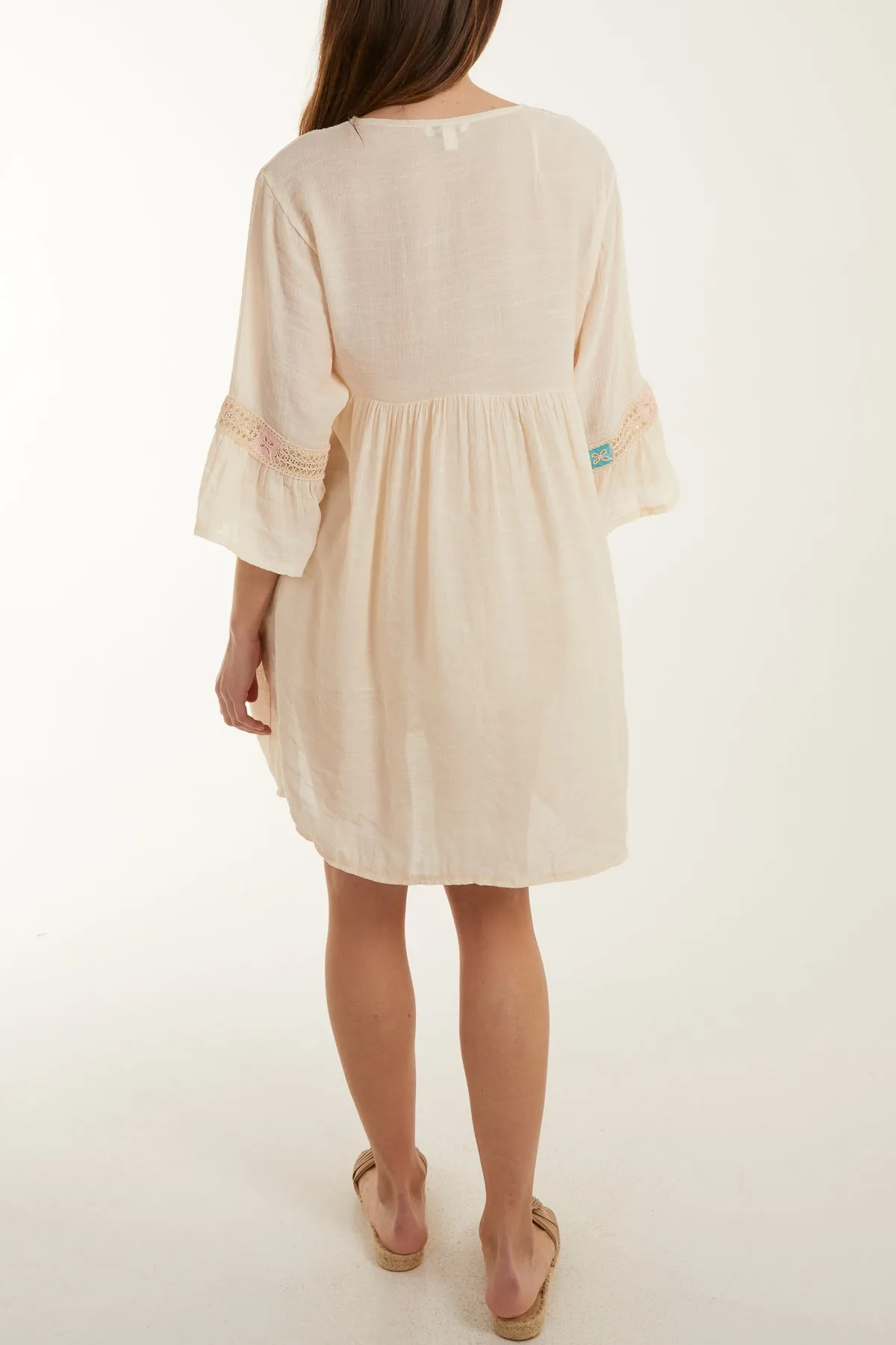 Embroidery & Tassel Cotton Tie Kimono