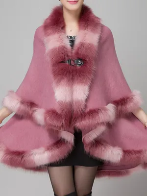 Faux Fur Collar Shawl Knitted Coats