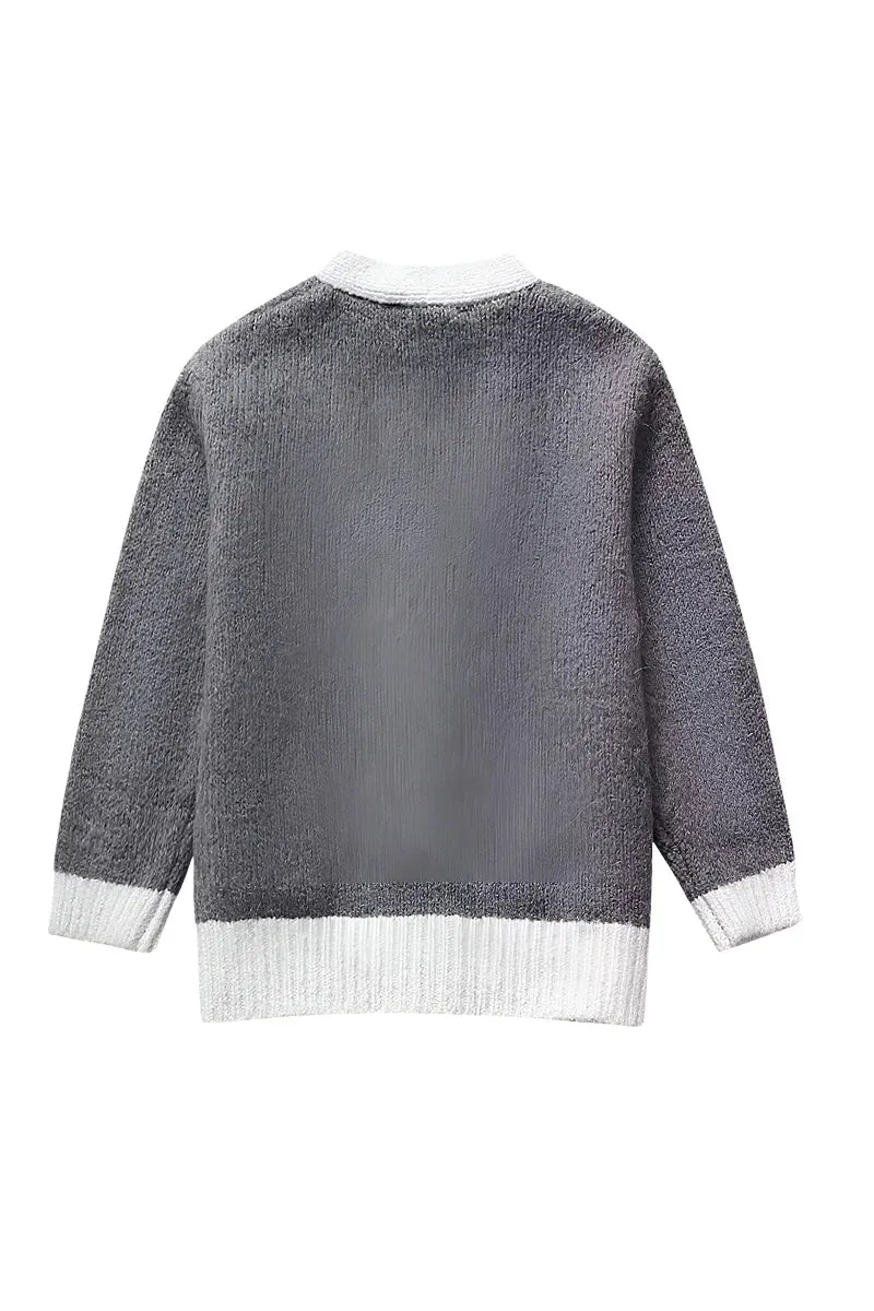 Fine-knit cardigan with contrasting trim
