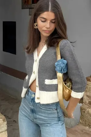 Fine-knit cardigan with contrasting trim