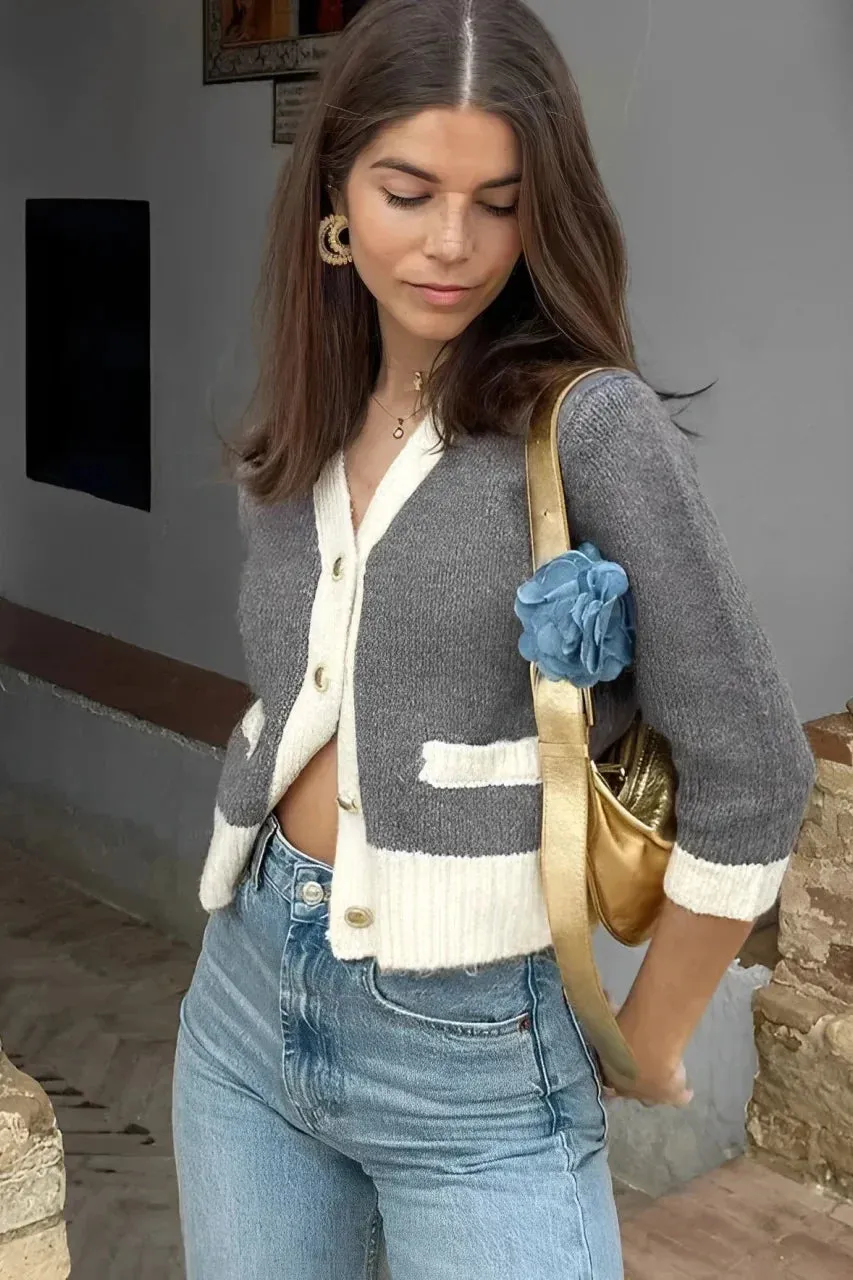 Fine-knit cardigan with contrasting trim