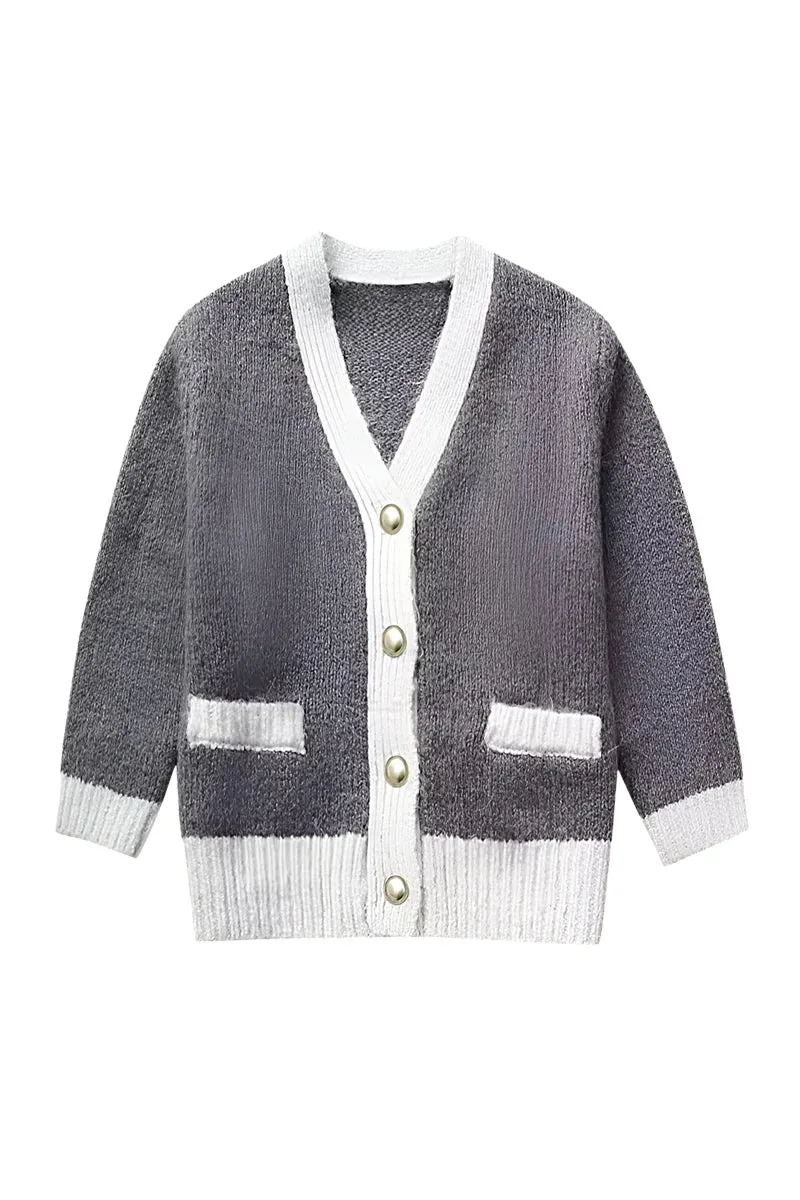 Fine-knit cardigan with contrasting trim