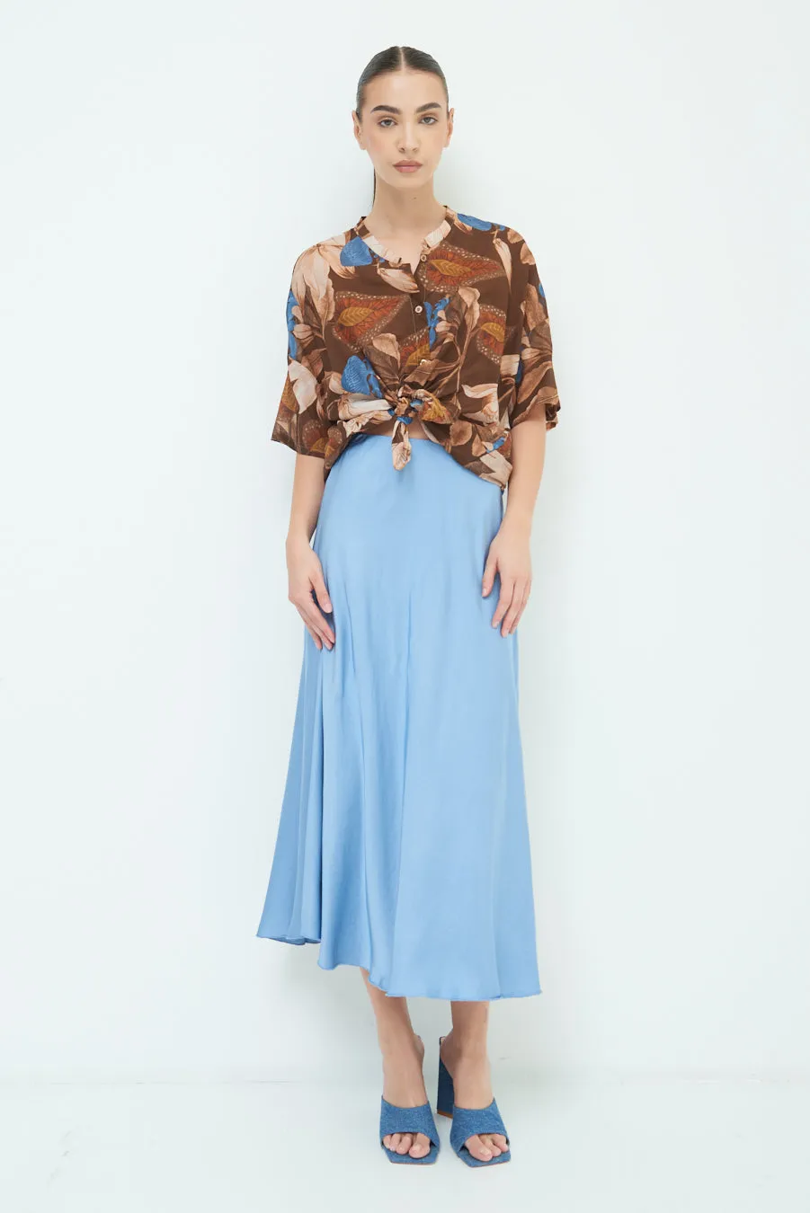 Flowing satin midi skirt wholesale